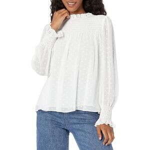 Rebecca Taylor Clip Dot Silk Blouse Shirt Long Sleeve Snow Size Large - NWT